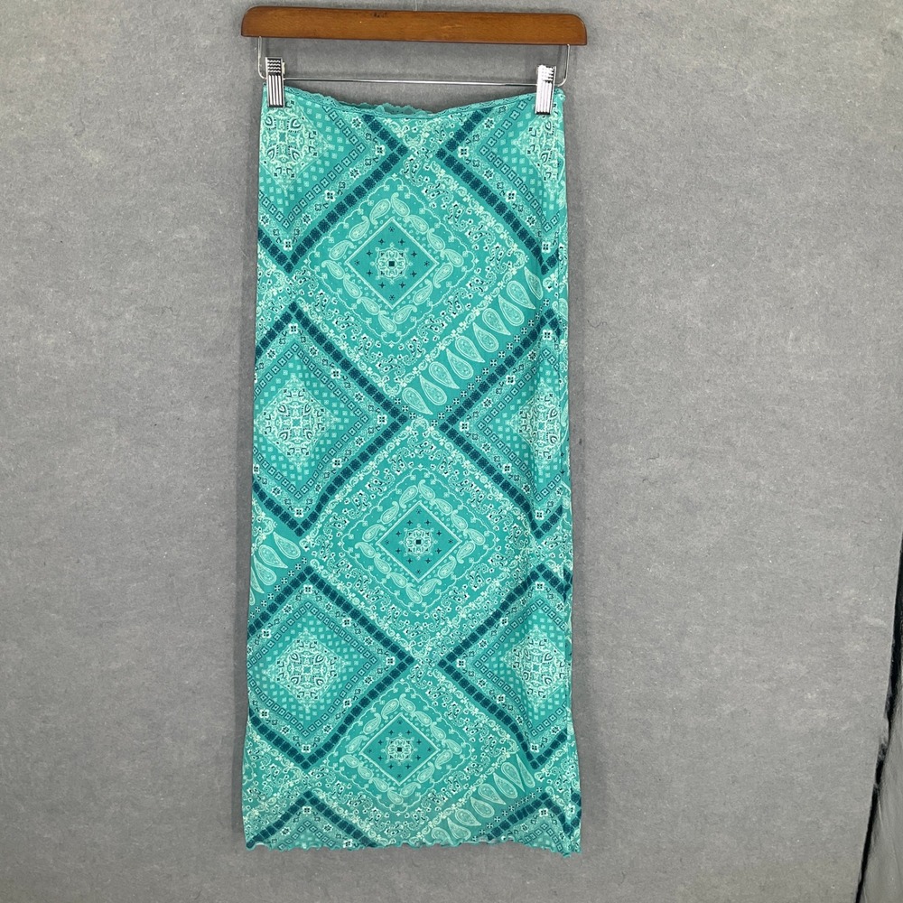 No Boundaries Skirt Turquoise Boho Paisley Lettuce Hem Hippie Sz XXS Maxi Fairy‎
